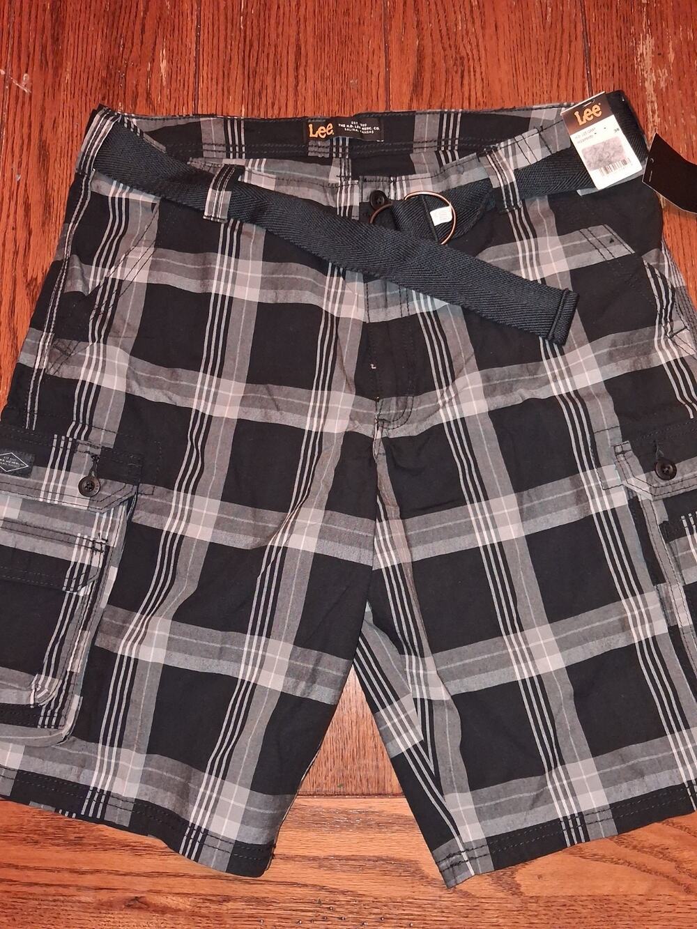 Mens Size 38 Shorts Y2K Black and withe Side Pockets Canvas Grunge Baggy Cotton
